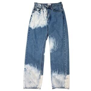 Princess Polly Two Tone Bleach Wash Jeans High Rise Straight Leg Denim Size 2